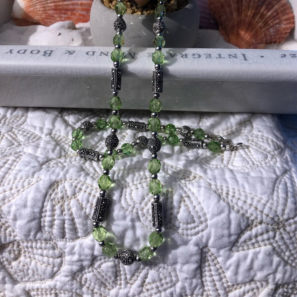 .925 silver/marcasite/crystal necklace & bracelet
